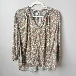 Sonoma Top Women's Large Floral Green Pink Rayon Relaxed Lightweight Cottage